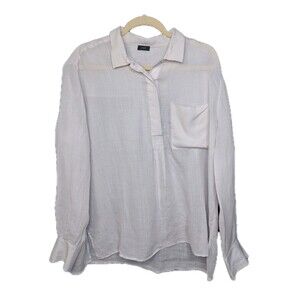 Sheer Light Gray Ramie Blouse Silk Cuffs Joseph Minimalist Top Sz 42 (US 10-12)